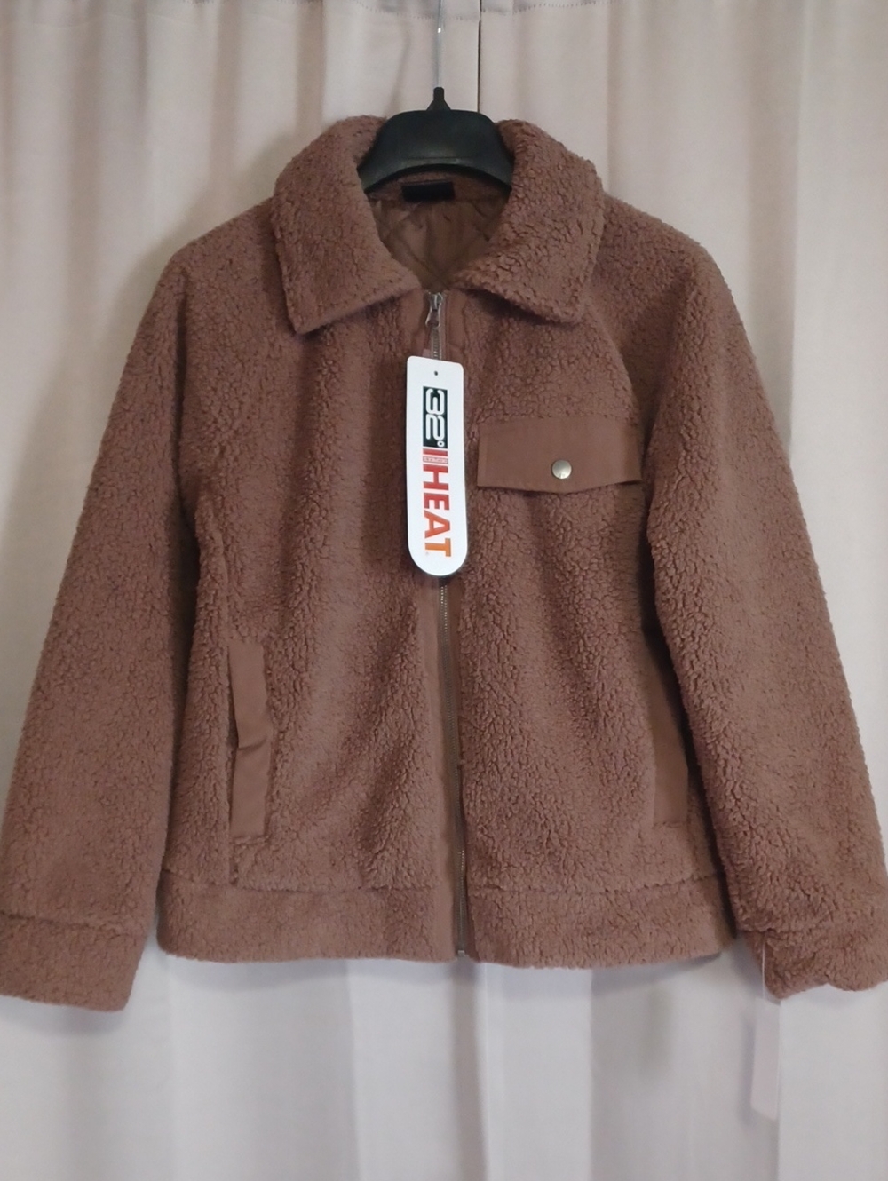 32 Degrees Heat NWT Acorn Teddy Sherpa Full Zip Mixed Media Jacket Shacket Sz S